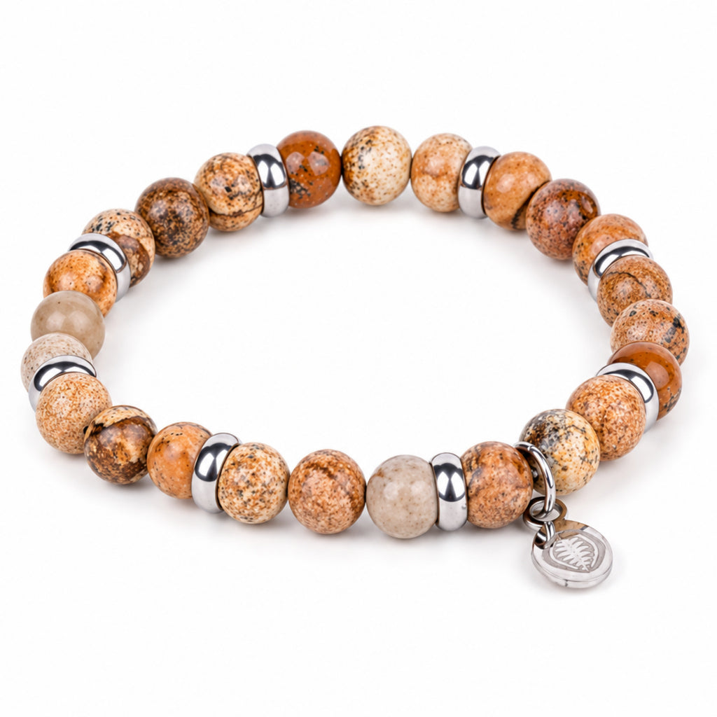 Rio Brown Jasper Bead Bracelet, Large in Stainless Steel