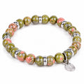 Rio Khaki Green Unakite Bead Bracelet, Large in Stainless Steel