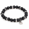 Rio Black Agate Bead Bracelet, Large in Stainless Steel