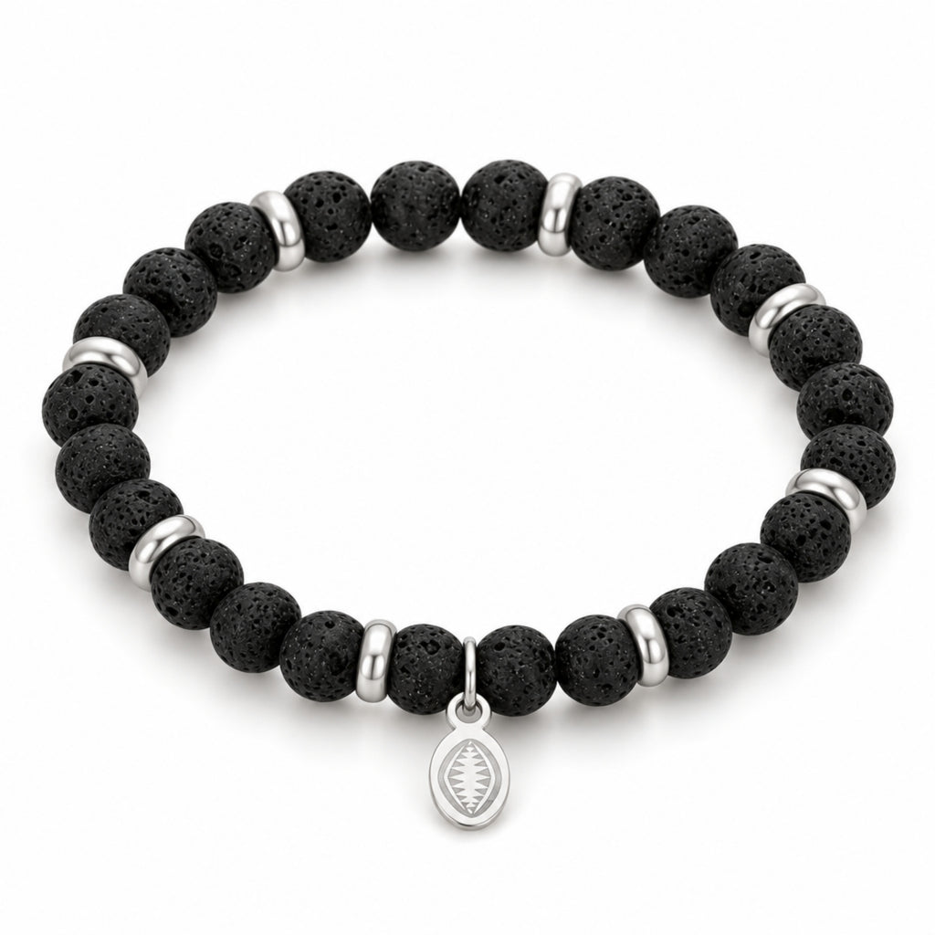 Men's Rio Lava Black with Skull Bead Bracelet, Large in Stainless Steel