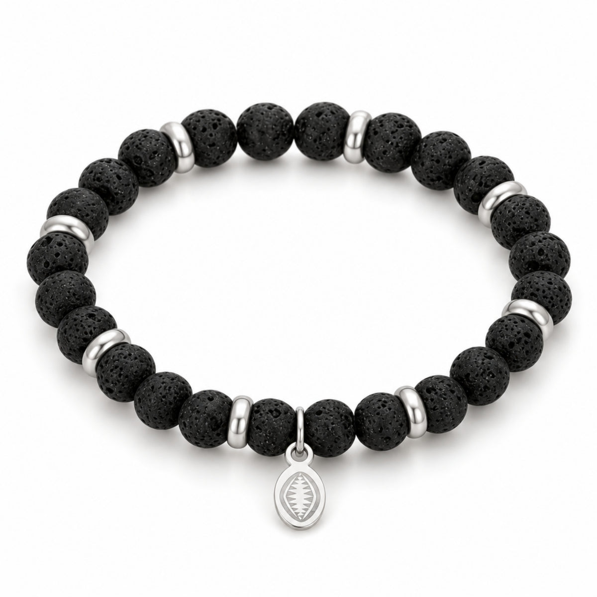 Men's Rio Lava Black with Skull Bead Bracelet, Large in Stainless Steel