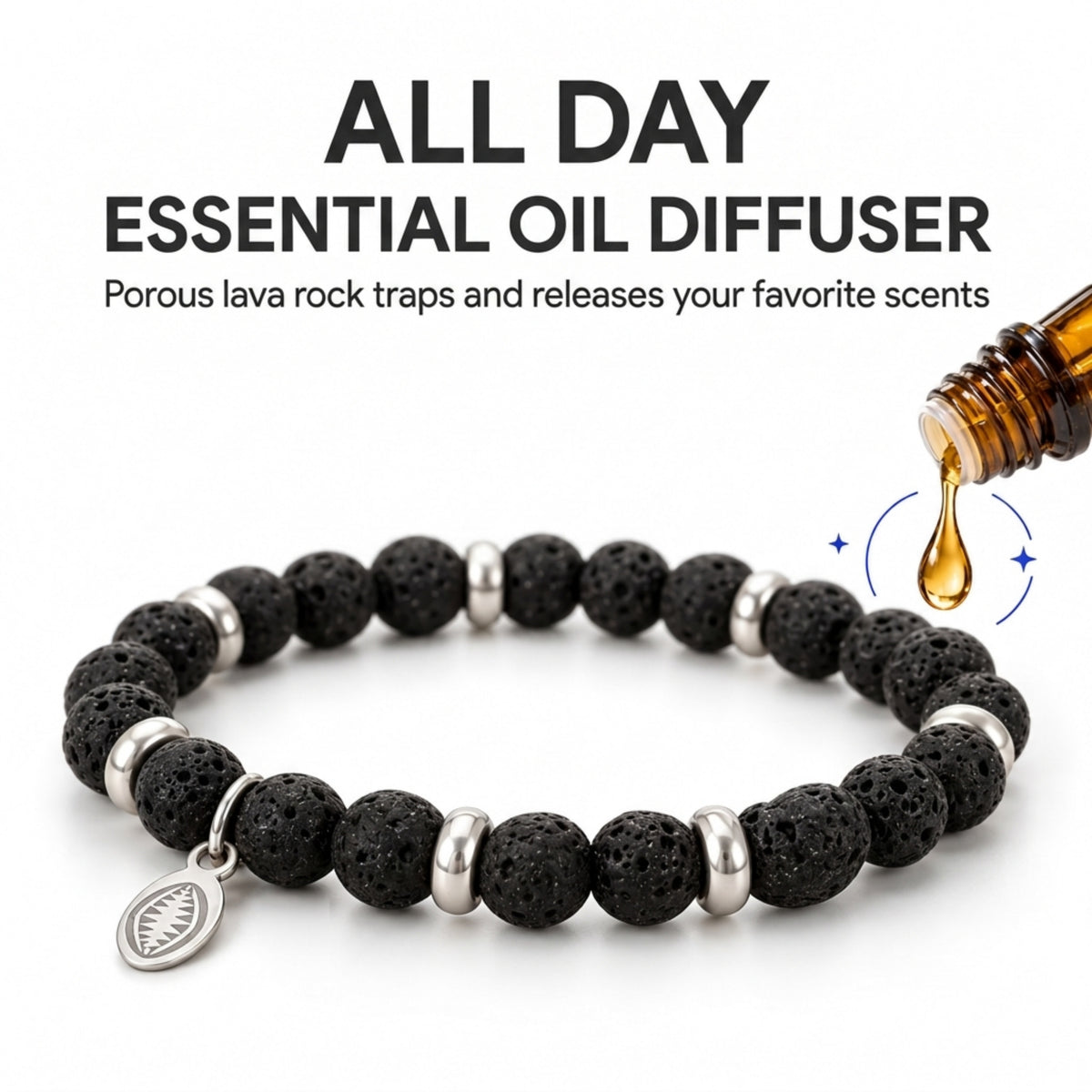 Men's Rio Lava Black with Skull Bead Bracelet, Large in Stainless Steel, view 2