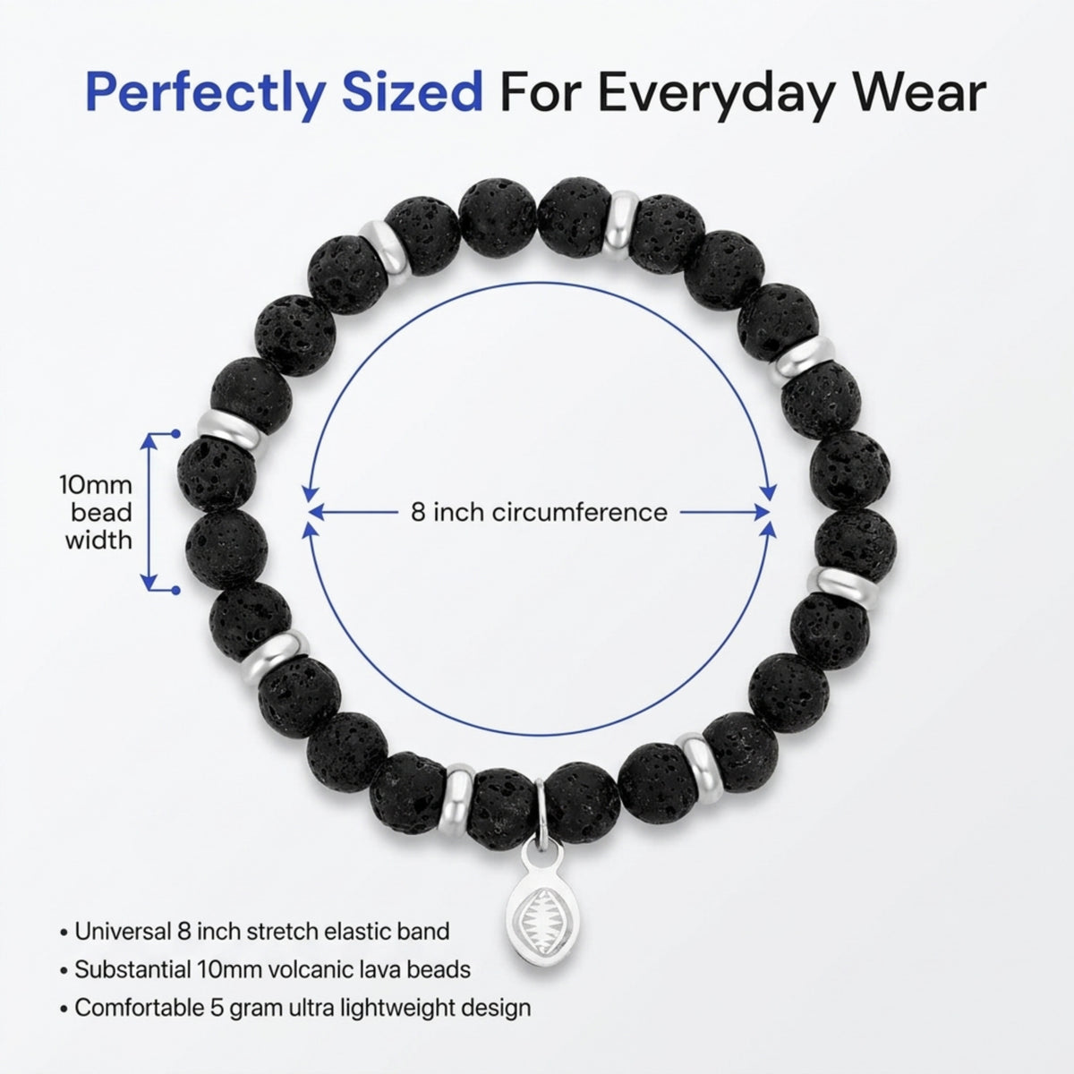 Men's Rio Lava Black with Skull Bead Bracelet, Large in Stainless Steel, view 6