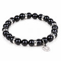 Men's Rio Black Agate Bead Bracelet, Large in Stainless Steel