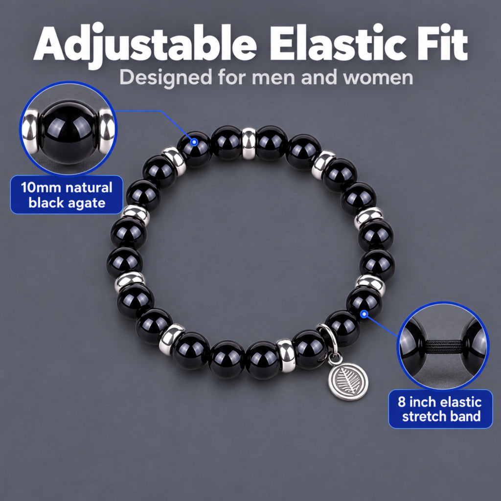 Men's Rio Black Agate Bead Bracelet, Large in Stainless Steel, view 3