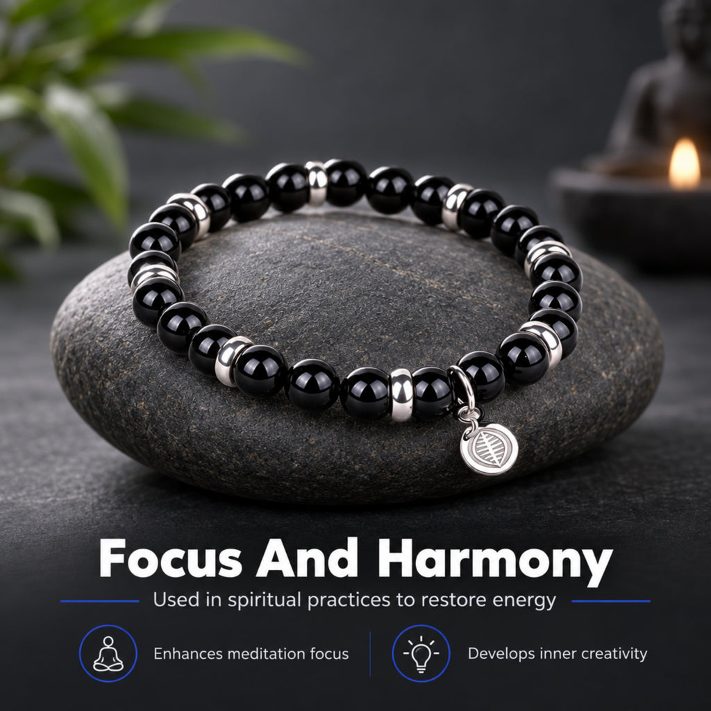 Men's Rio Black Agate Bead Bracelet, Large in Stainless Steel, view 6