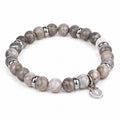 Rio Jasper Grey Brown Bead Bracelet, Large in Stainless Steel