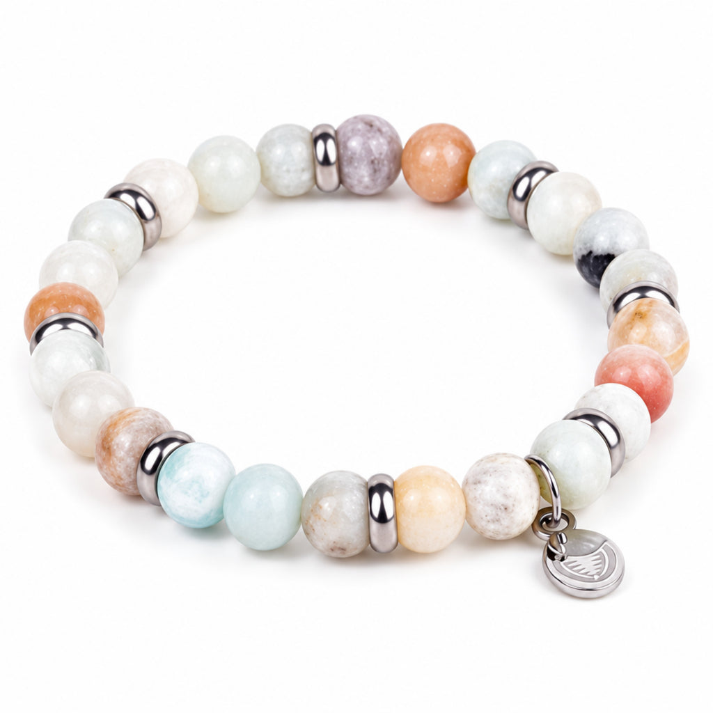 Men's Rio Amazonite Pastel Bead Bracelet, Large in Stainless Steel