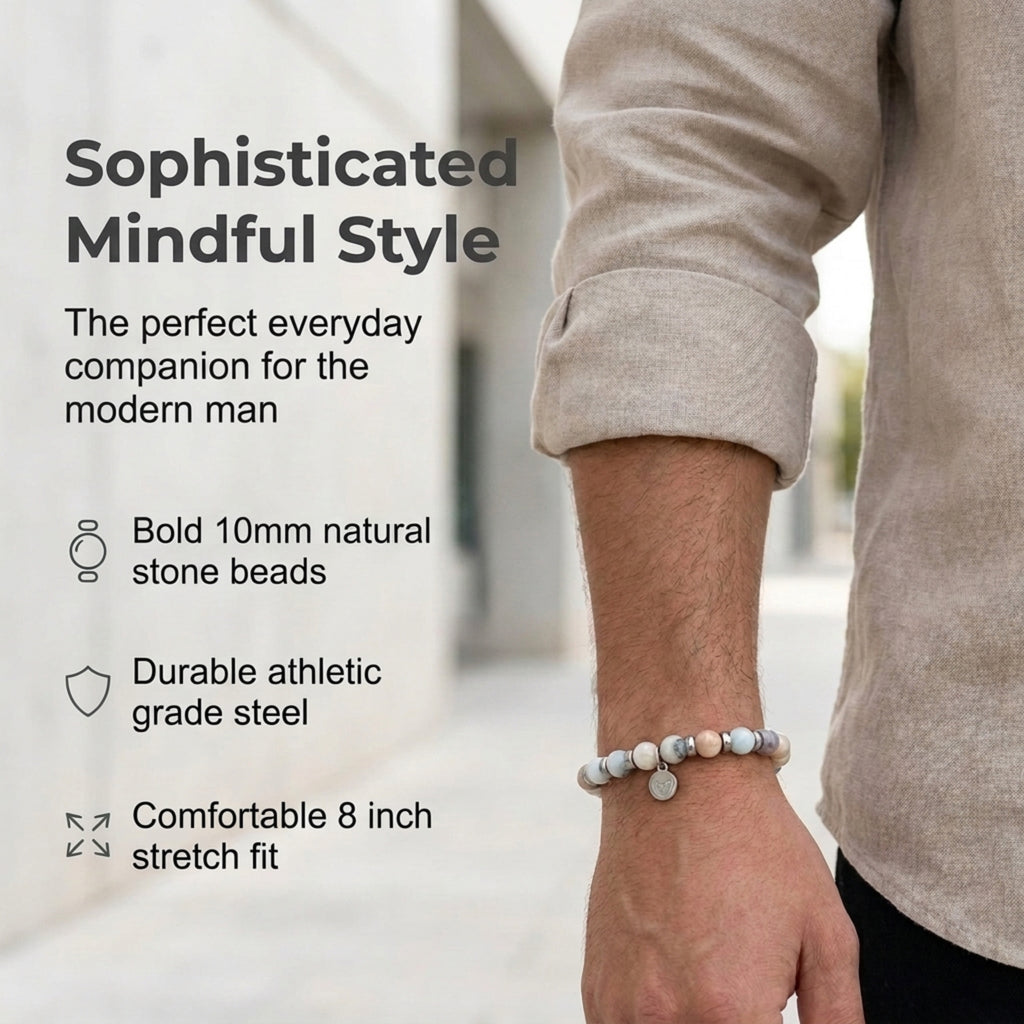 Men's Rio Amazonite Pastel Bead Bracelet, Large in Stainless Steel, view 6