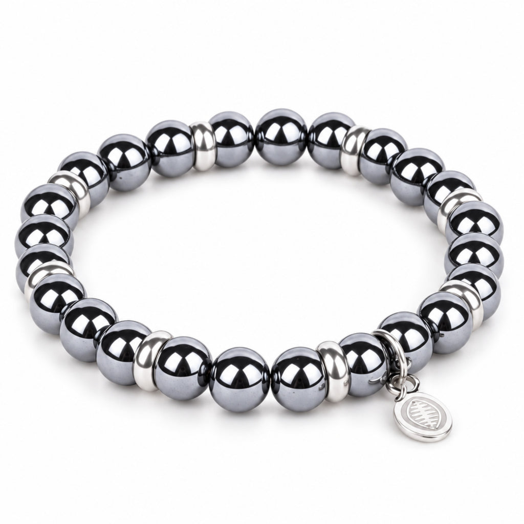 Rio Grey Hematite Bead Bracelet, Large in Stainless Steel