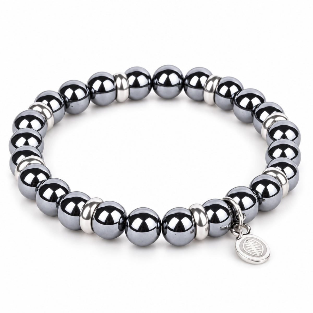 Rio Grey Hematite Bead Bracelet, Large in Stainless Steel