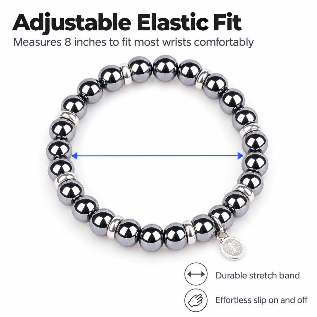 Rio Grey Hematite Bead Bracelet, Large in Stainless Steel, view 3