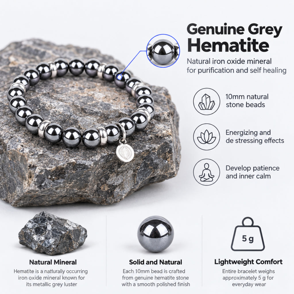 Rio Grey Hematite Bead Bracelet, Large in Stainless Steel, view 5