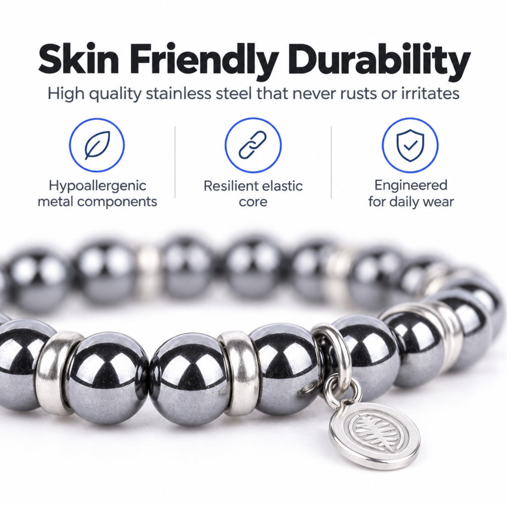 Rio Grey Hematite Bead Bracelet, Large in Stainless Steel, view 6
