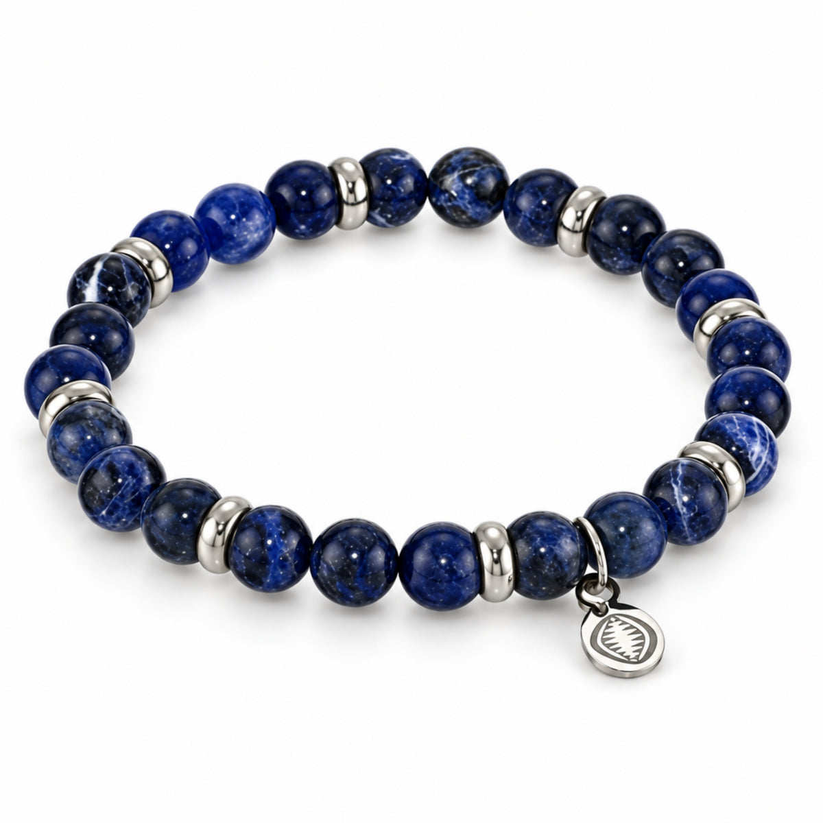 Men's Rio Blue Sodalite Jasper Bead Bracelet, Large in Stainless Steel