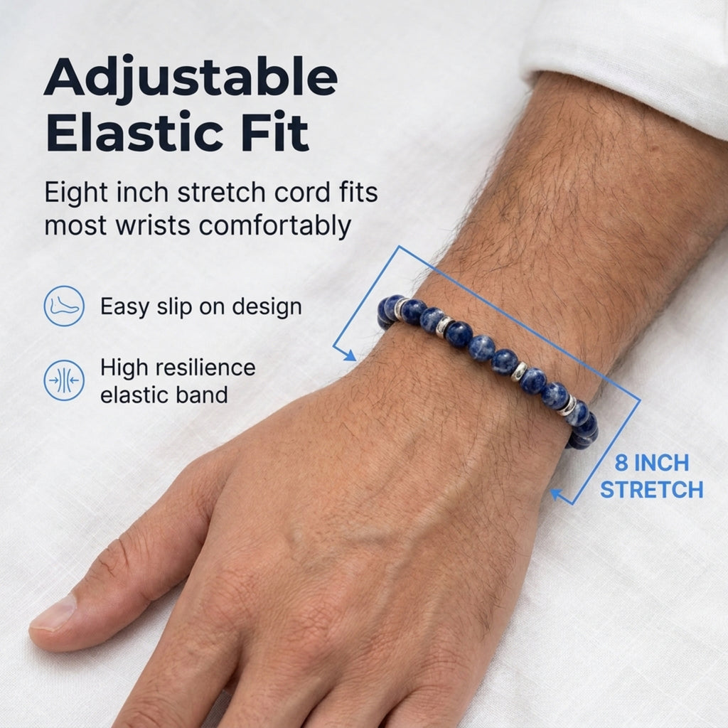 Men's Rio Blue Sodalite Jasper Bead Bracelet, Large in Stainless Steel, view 3