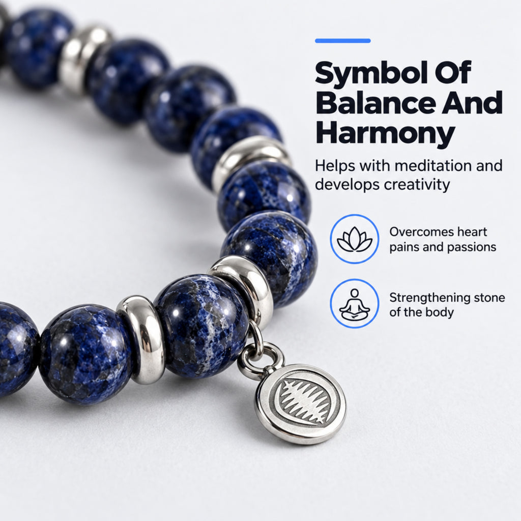 Men's Rio Blue Sodalite Jasper Bead Bracelet, Large in Stainless Steel, view 4