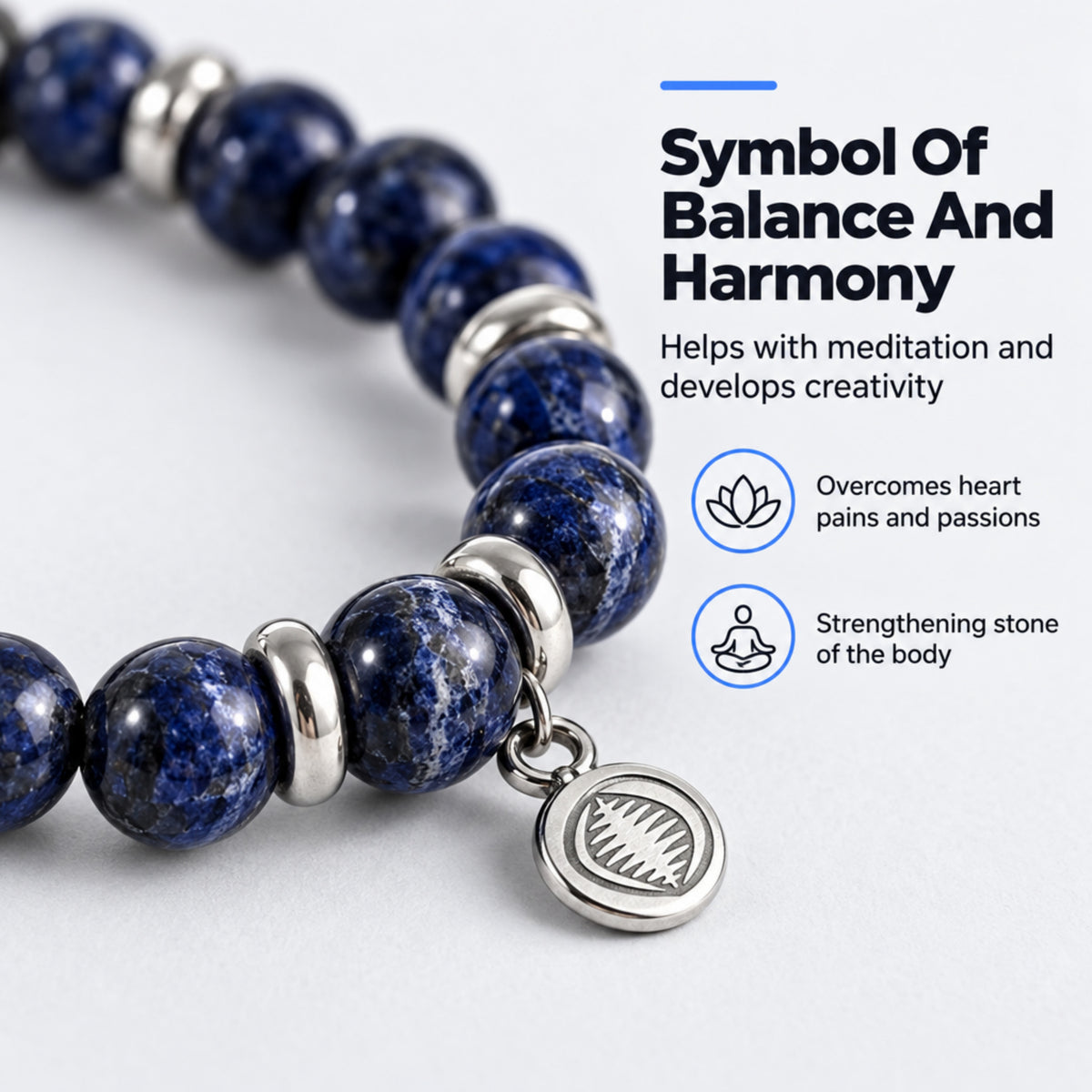 Men's Rio Blue Sodalite Jasper Bead Bracelet, Large in Stainless Steel, view 4