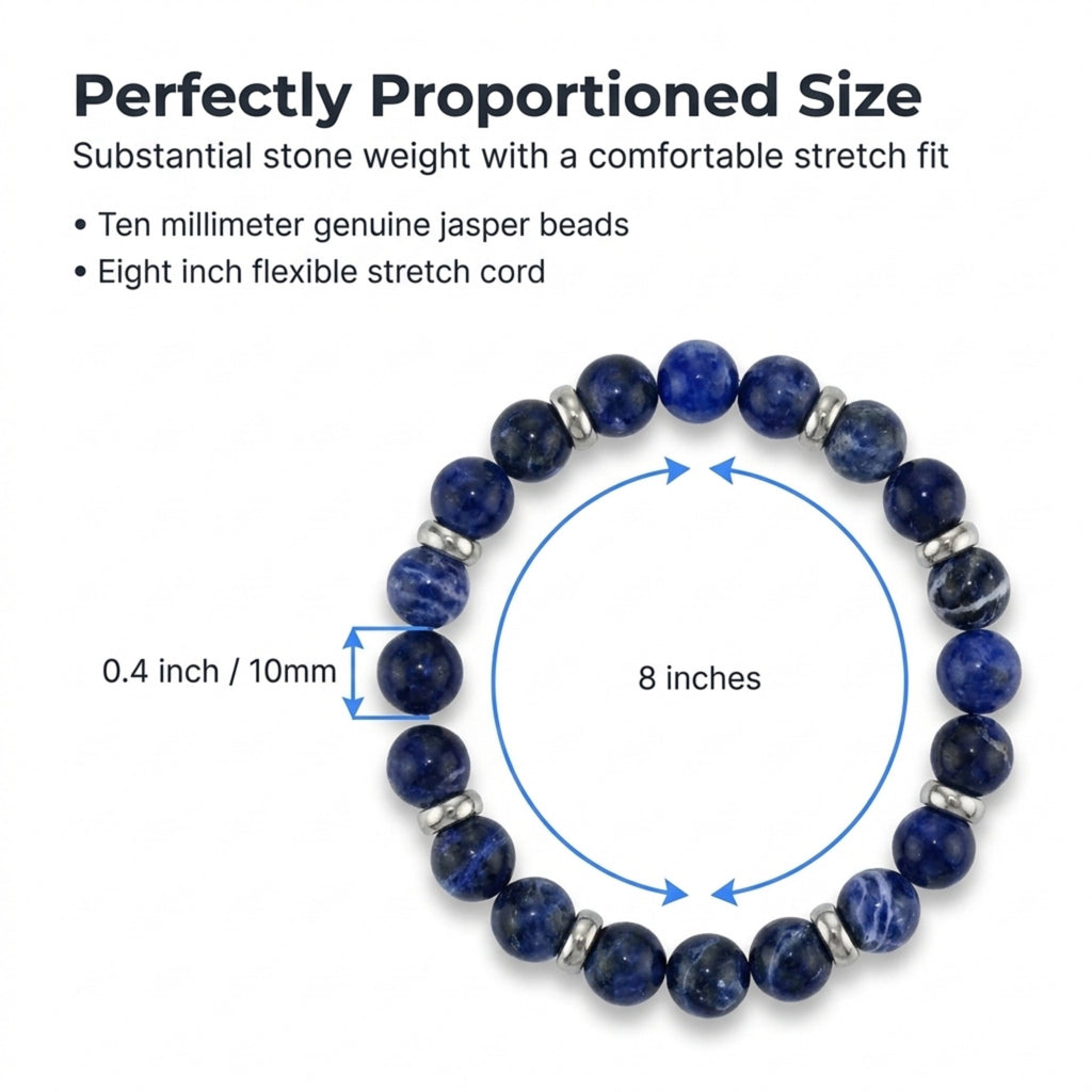 Men's Rio Blue Sodalite Jasper Bead Bracelet, Large in Stainless Steel, view 7