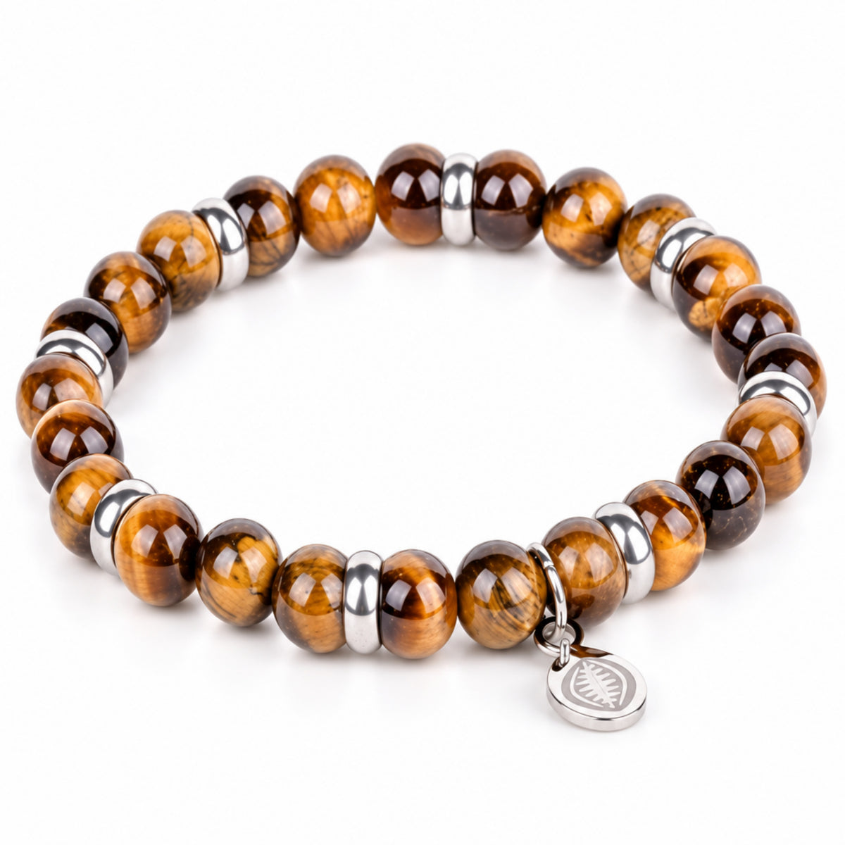 Rio Brown Tiger's Eye Bead Bracelet, Large in Stainless Steel