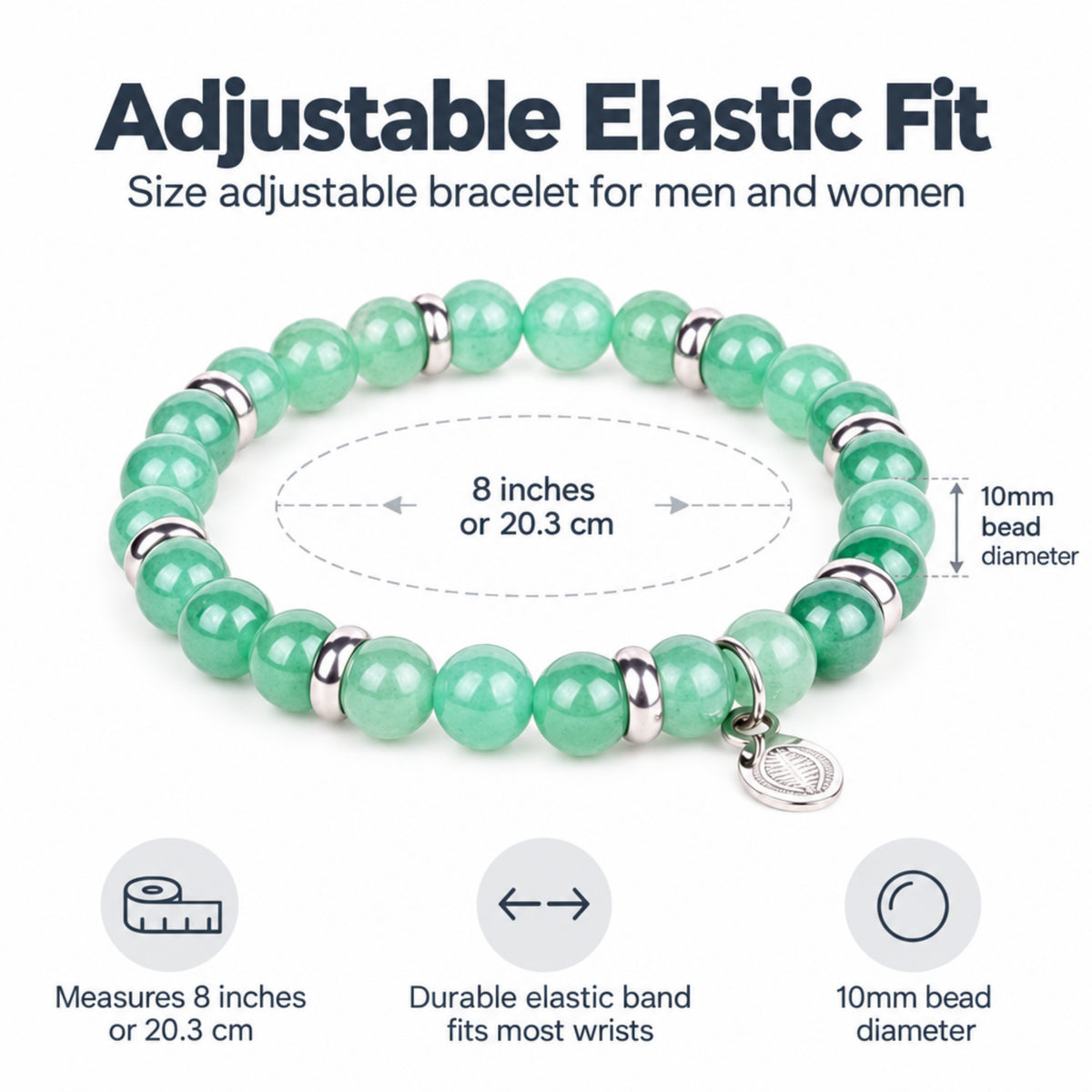 Rio Green Quartzite Bead Bracelet, Large in Stainless Steel, view 3