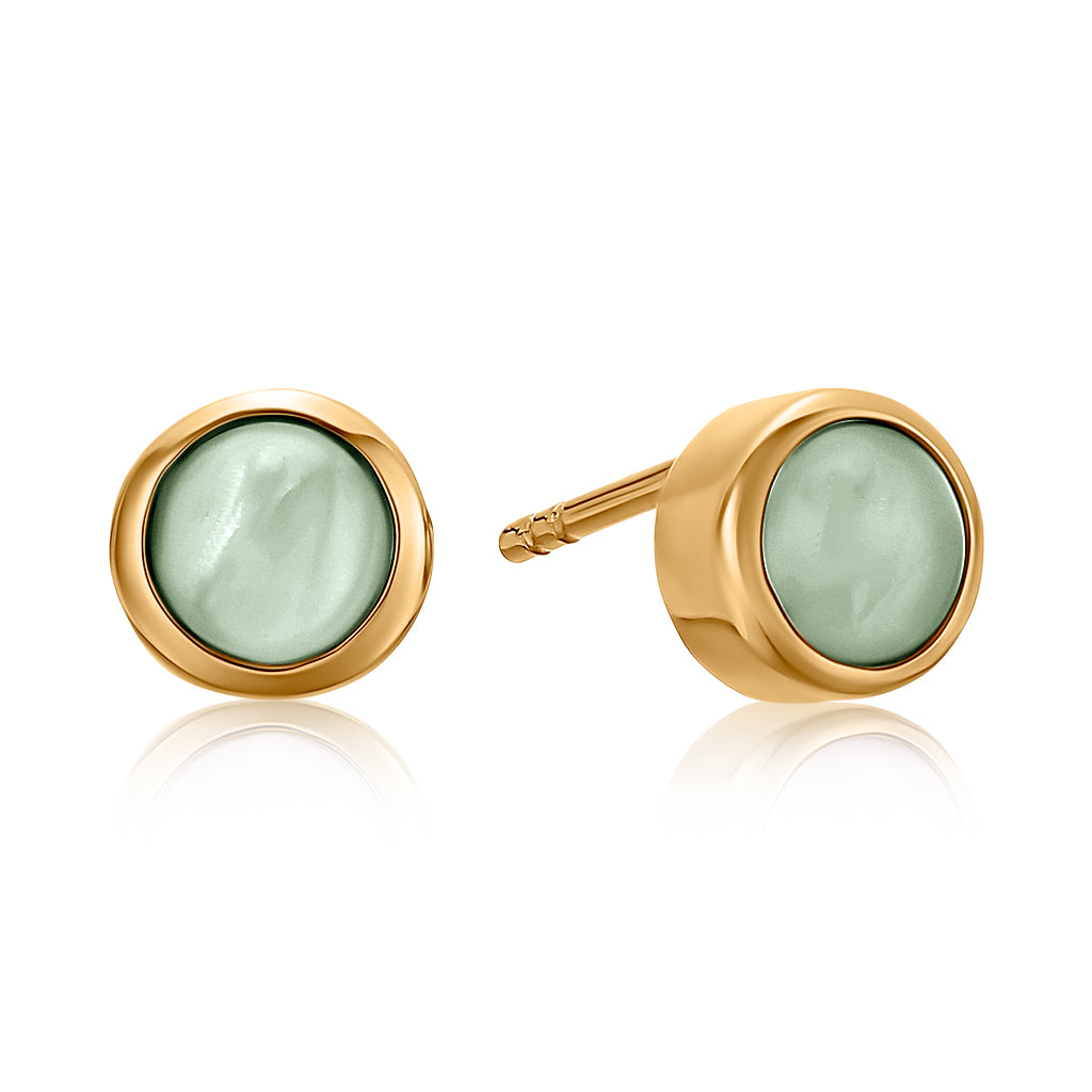 Mystigrey Serenity 925 Sterling Silver Plated Rhodium and 18K Gold Plated Earrings for Women Available in Green Aventurine, Pink Quartz, and White Moonstone