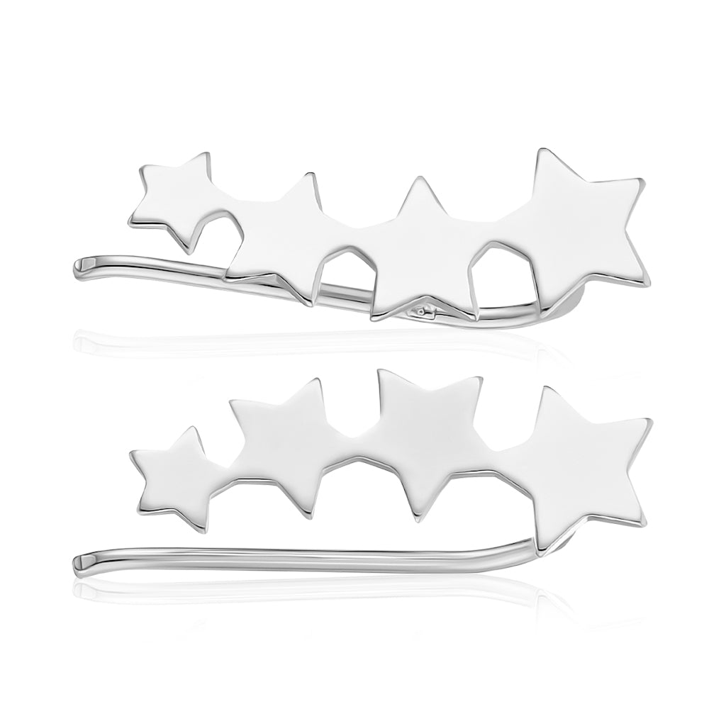 Mystigrey Polaris .925 Sterling Silver Plated Rhodium and 18K Gold Plated 4 Stars Climber Earrings