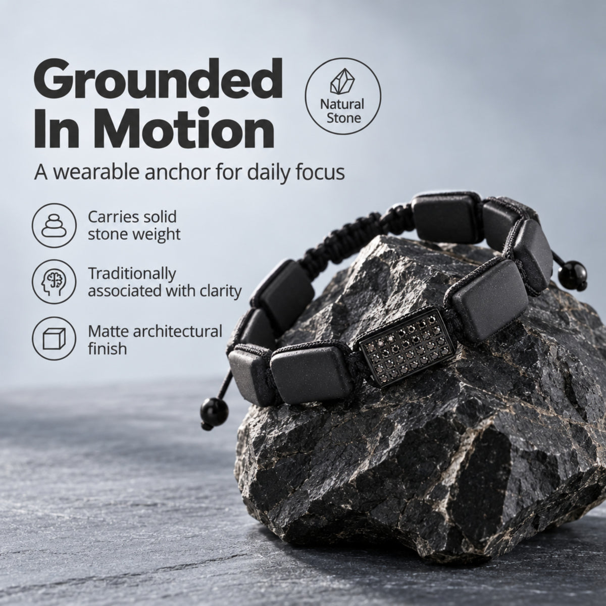 Men's Rio Flat Bead Gemstone Bracelet in Stainless Steel, view 6