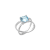 Alizee Gemma Light Blue Double Ring in 925 Sterling Silver Plated Rhodium