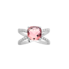 Alizee Lilly Pink Double Ring in 925 Sterling Silver Plated Rhodium, view 2