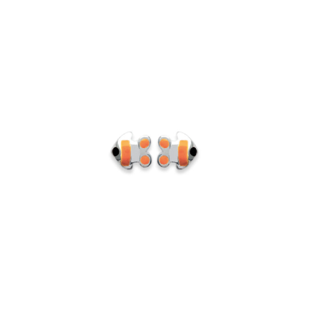 Ondine Fish Stud Earrings in 925 Sterling Silver Plated Rhodium, view 4