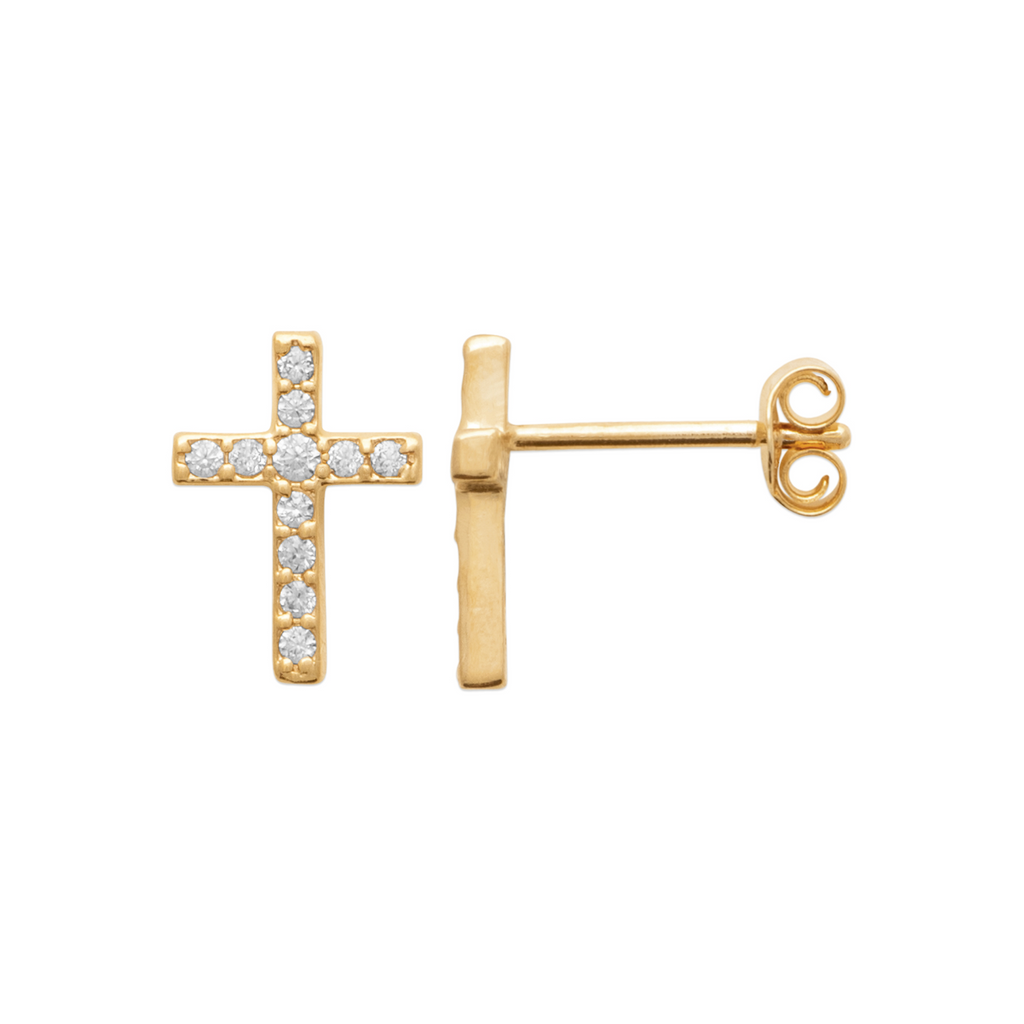 Mystigrey Cross .925 Sterling Silver Plated Rhodium and 18K Gold Plated Earrings with Cubic Zirconia
