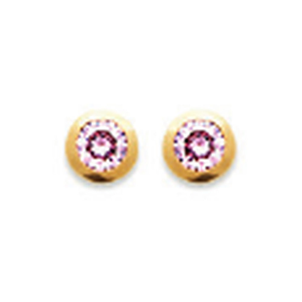 Bea Bezel Stud Earrings Pink, 18K Gold Plated