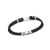 Men's Lorenzo Black Leather Wrap Bracelet in Stainless Steel, view 2