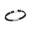 Load image into Gallery viewer, Mystigrey Lorenzo Stainless Steel Single Wrap Black Leather Bracelet for Men
