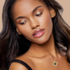 Shana Black Agate Stud Earrings in 18K Gold Plated, view 4