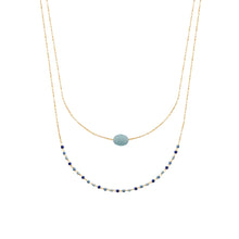 Load image into Gallery viewer, Mystigrey Girls and Women Agatha 18K Plated Gold Double Necklace Gold Black Agate, Blue Amazonite, Pink Quartz, Green Aventurine and White Moonstone
