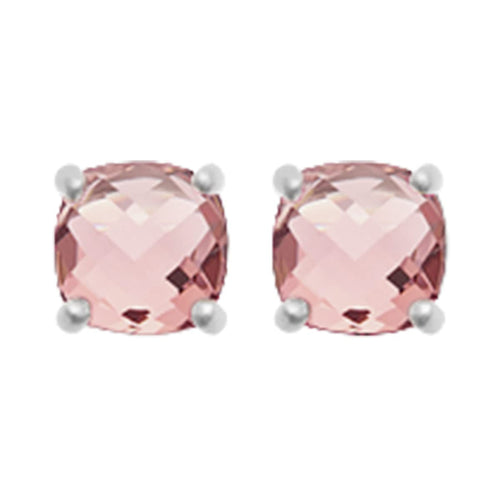 Alizee Gemma Stud Earrings in 925 Sterling Silver Plated Rhodium, view 2