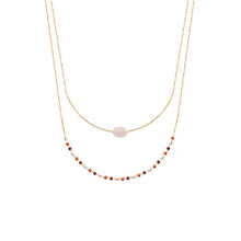 Load image into Gallery viewer, Mystigrey Girls and Women Agatha 18K Plated Gold Double Necklace Gold Black Agate, Blue Amazonite, Pink Quartz, Green Aventurine and White Moonstone
