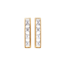 Load image into Gallery viewer, Mystigrey Jessica 18K Gold Plated and .925 Sterling Silver Plated Rhodium Long Bar Earrings for Women with Cubic Zirconia
