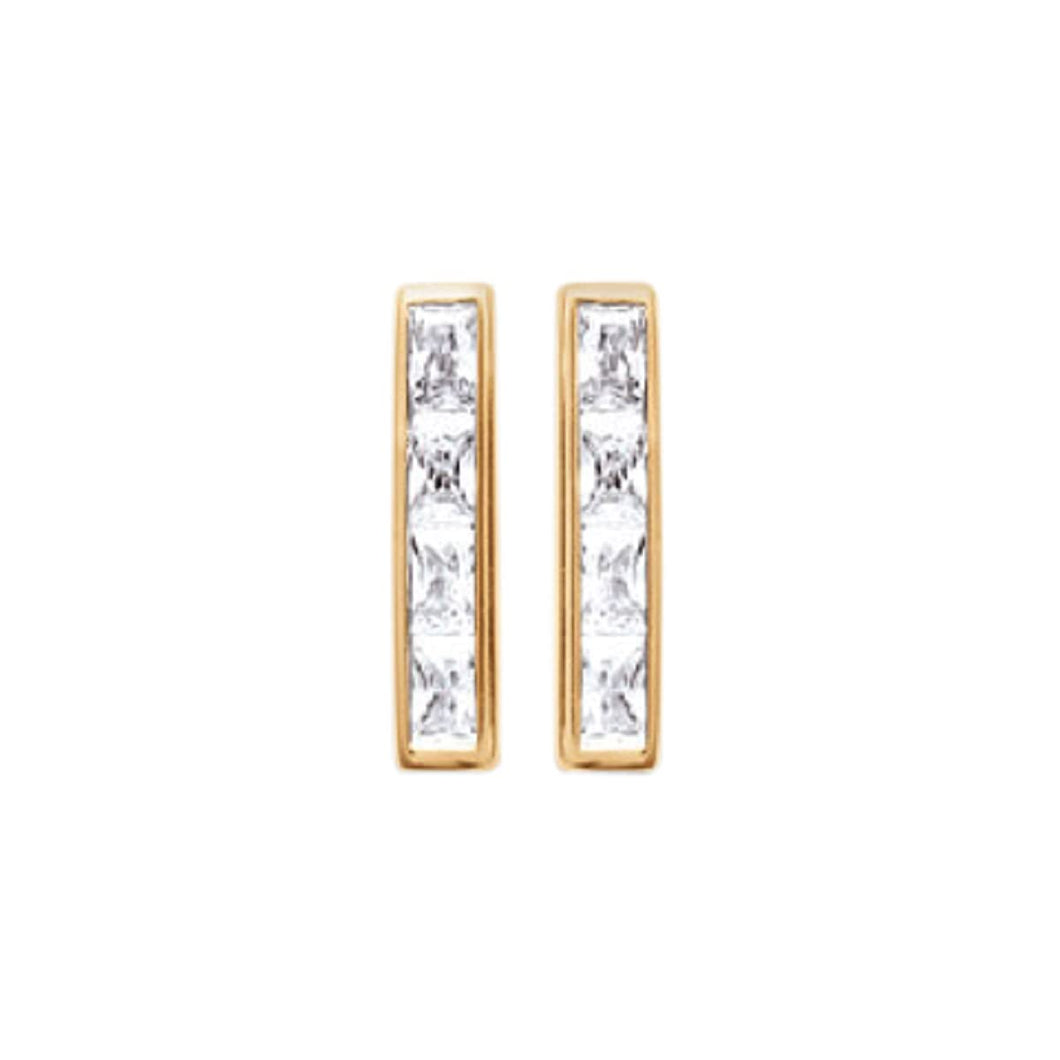 Mystigrey Jessica 18K Gold Plated and .925 Sterling Silver Plated Rhodium Long Bar Earrings for Women with Cubic Zirconia