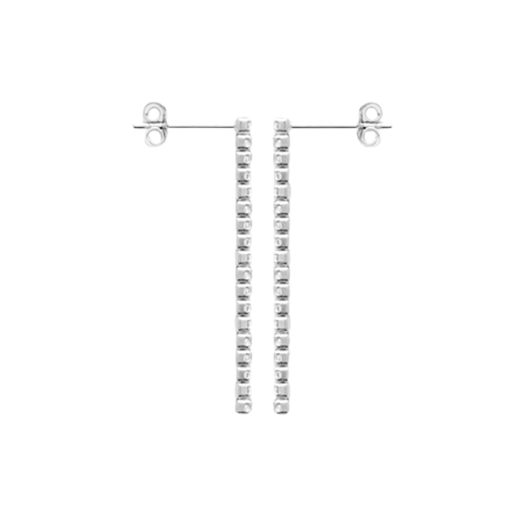 Jackie Long Dangling Earrings in 925 Sterling Silver Plated Rhodium, view 2