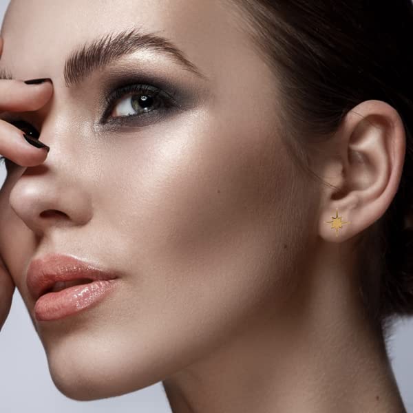 Mystigrey Polaris .925 Sterling Silver Plated Rhodium and 18K Gold Plated North Star Star Stud Earrings for Women with Cubic Zirconia