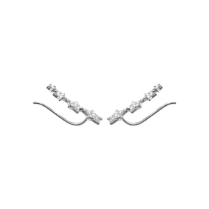 Mystigrey Stella .925 Sterling Silver Plated Rhodium 4 Stars Climber Earrings for Women with Cubic Zirconia