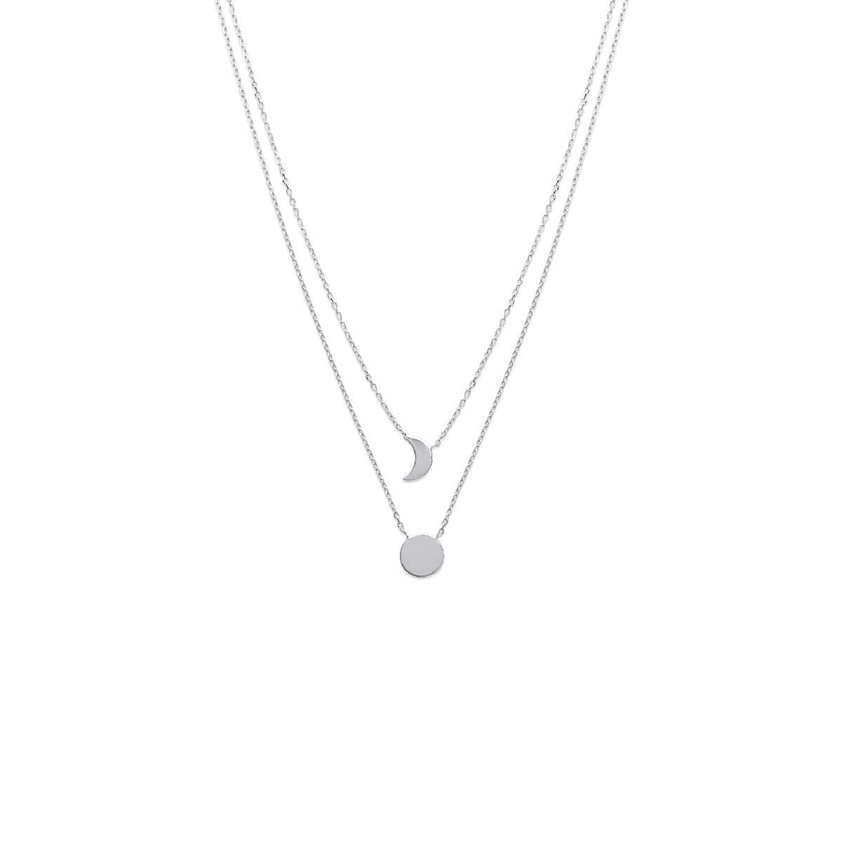 Moon Dual Necklace in 925 Sterling Silver Plated Rhodium or 18K Gold Plated, view 6