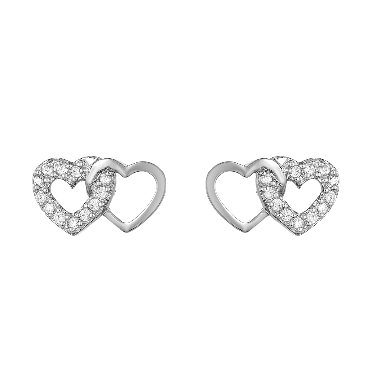Milena Two Hearts Earrings in 925 Sterling Silver Plated Rhodium or 18K Gold Plated