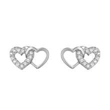 Load image into Gallery viewer, Mystigrey Milena Two Hearts .925 Sterling Silver Plated Rhodium Earrings for Women with Cubic Zirconia
