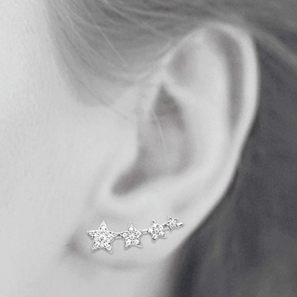Stella 4 Stars Climber Earrings in 925 Sterling Silver Plated Rhodium or 18K Gold Plated, view 5
