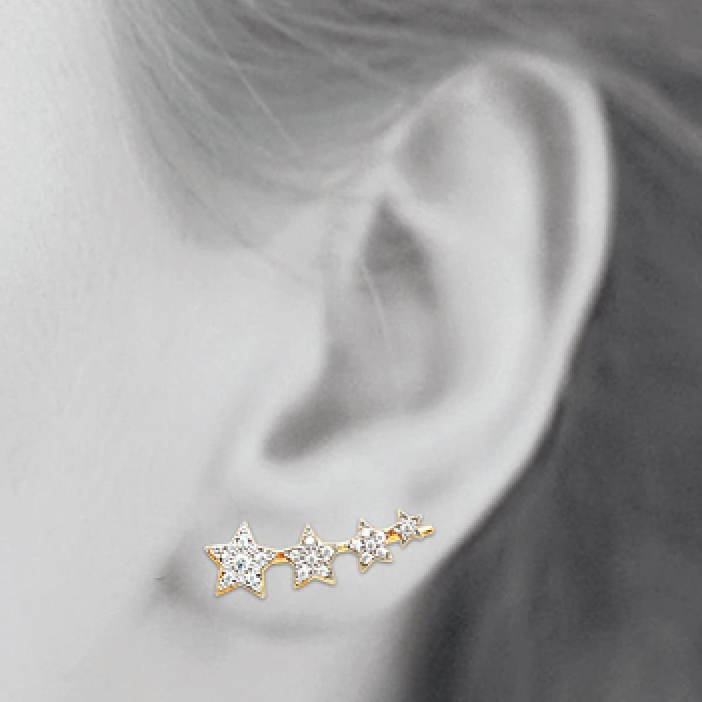 Stella 4 Stars Climber Earrings in 925 Sterling Silver Plated Rhodium or 18K Gold Plated, view 12