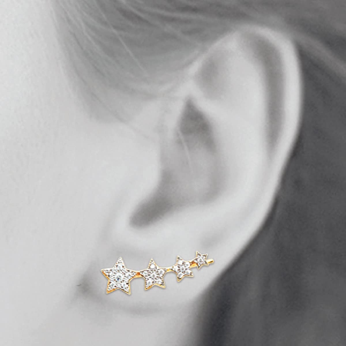 Stella 4 Stars Climber Earrings in 925 Sterling Silver Plated Rhodium or 18K Gold Plated, view 12
